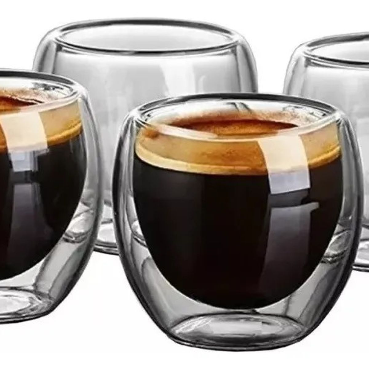 GENERICO - Juego 4 Tazas Café Vidrio 80ml - Doble Pared Blanco