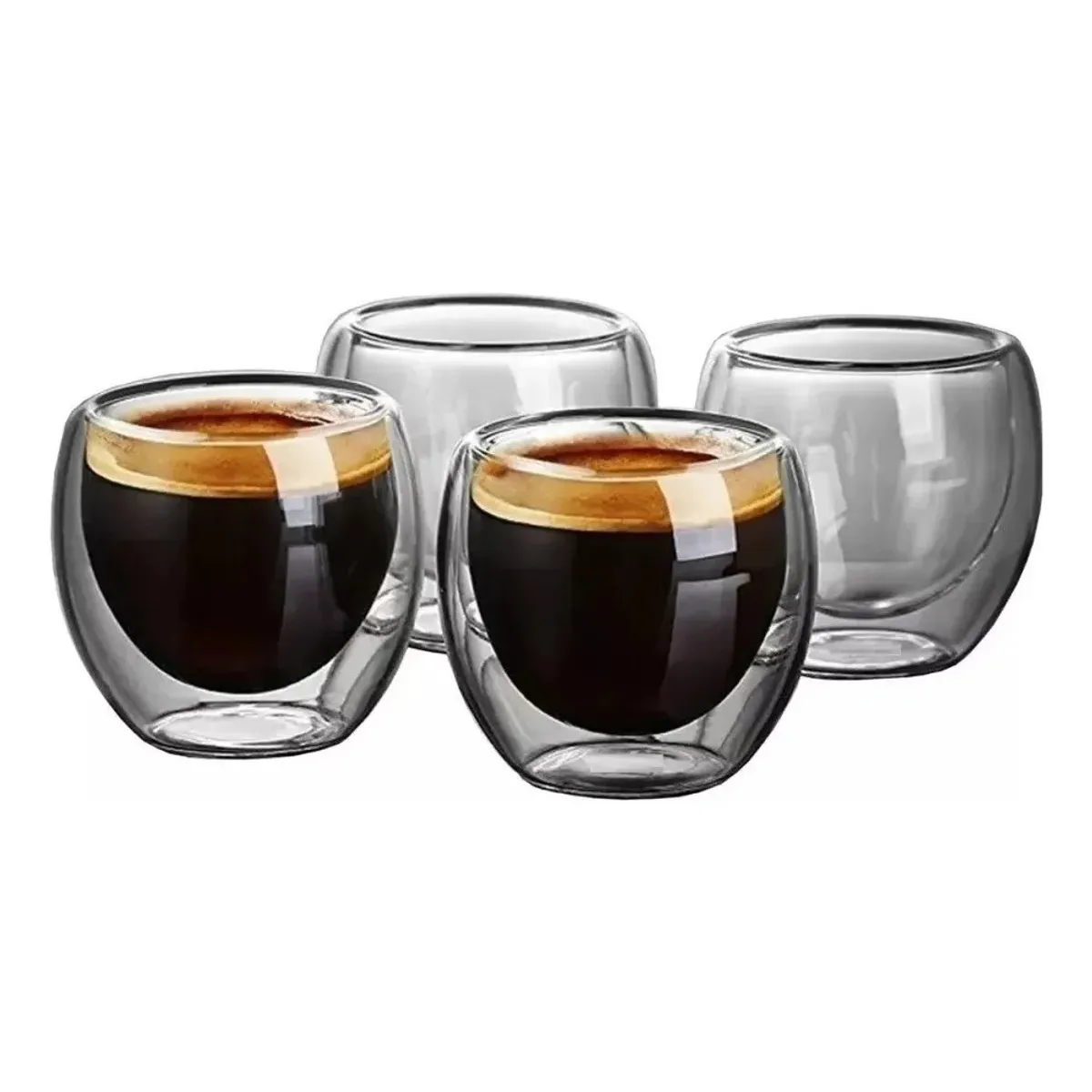 GENERICO - Juego 4 Tazas Café Vidrio 80ml - Doble Pared Blanco