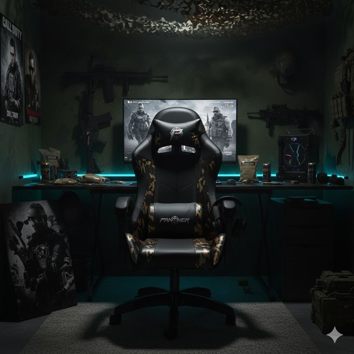 PANTHER - Silla Gamer Panther Reclinable Camuflaje Dorada