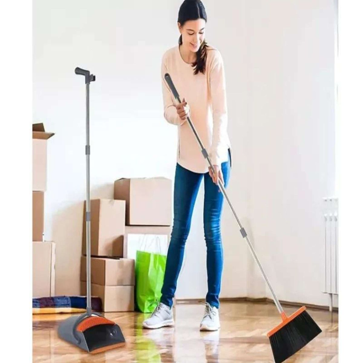 GENERICO - Juego de Escoba y Recogedor Ajustable Mango de Acero Inoxidable