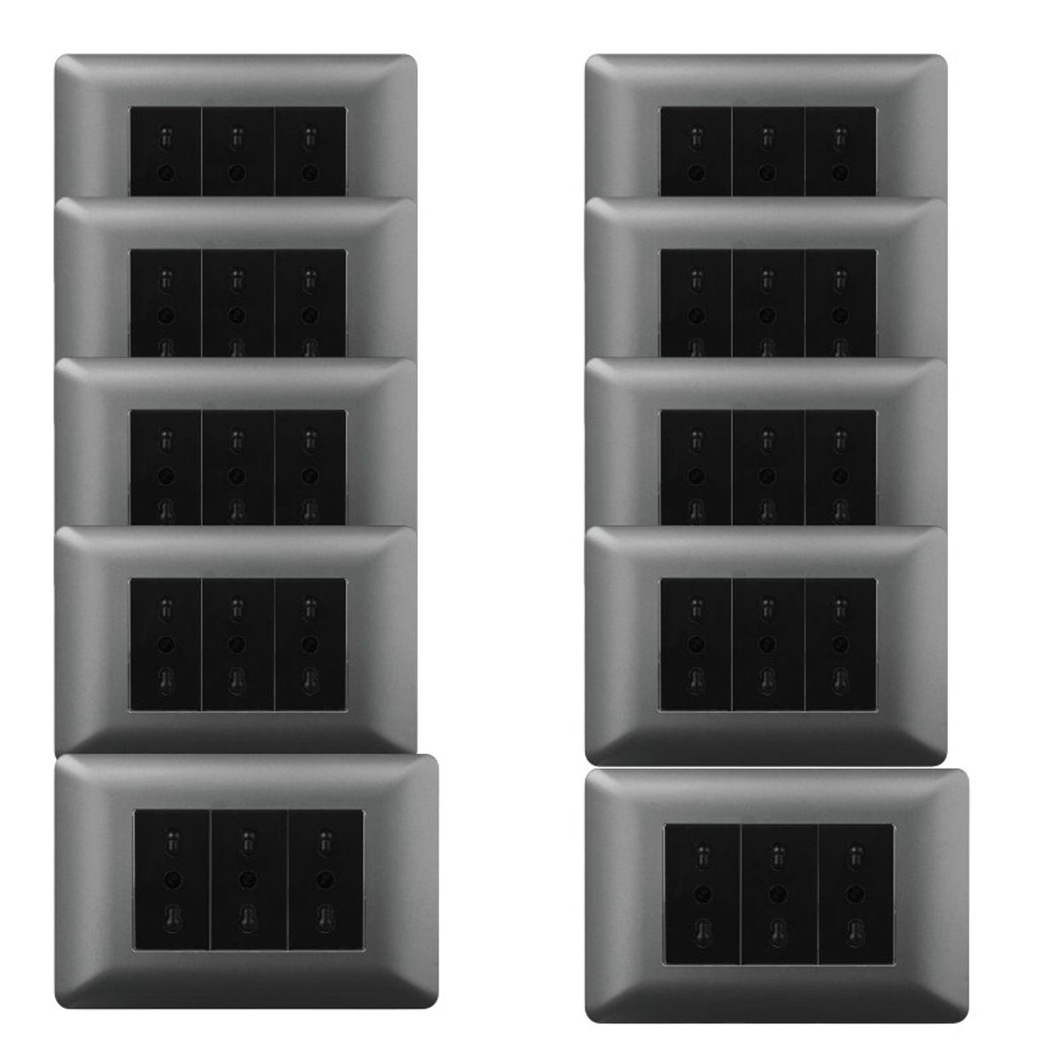 WANT - Pack 10 Tomacorriente Triple 10/16a 250v Gris/negro
