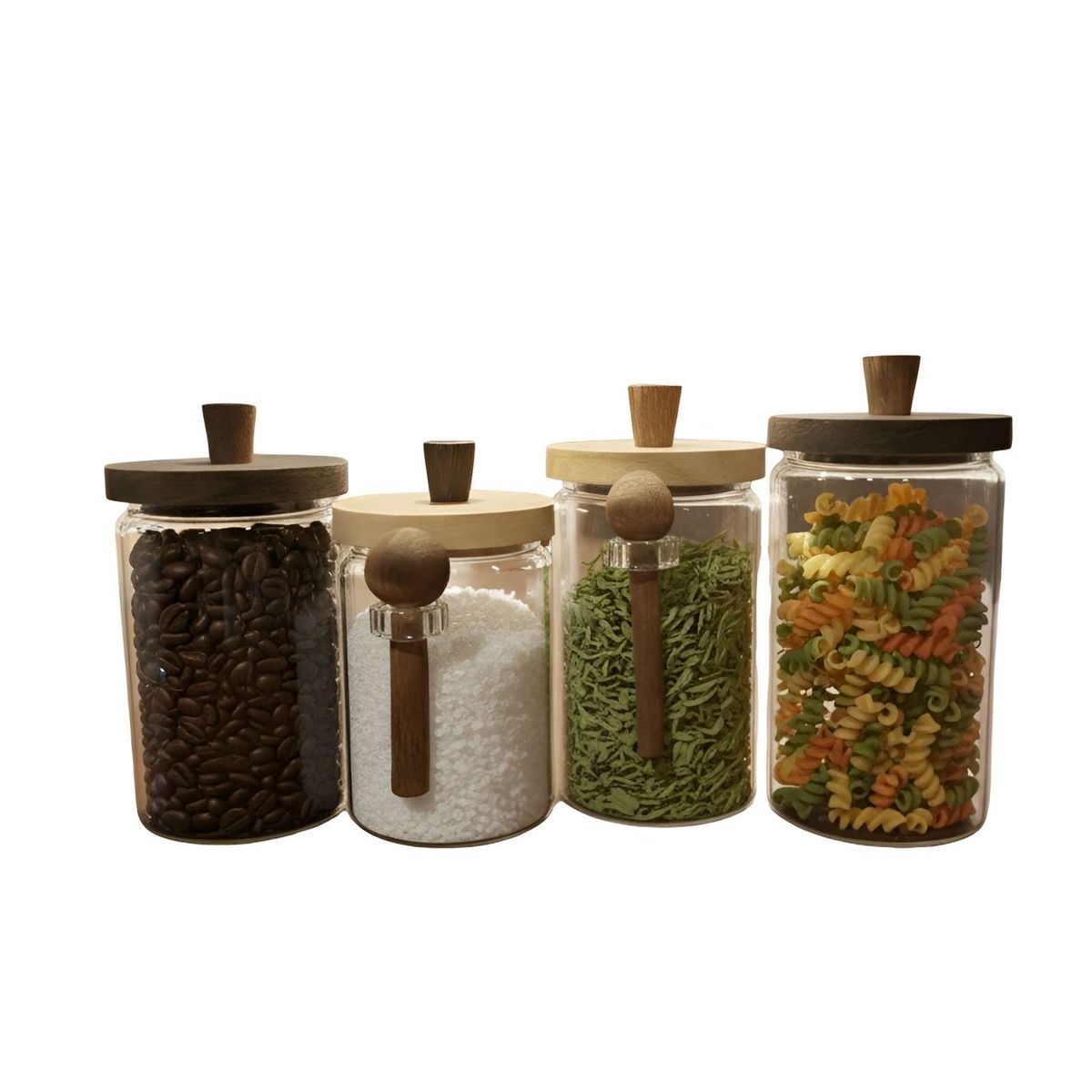 GENERICO - Set de 4 contenedores con tapa y cucharilla de bambu