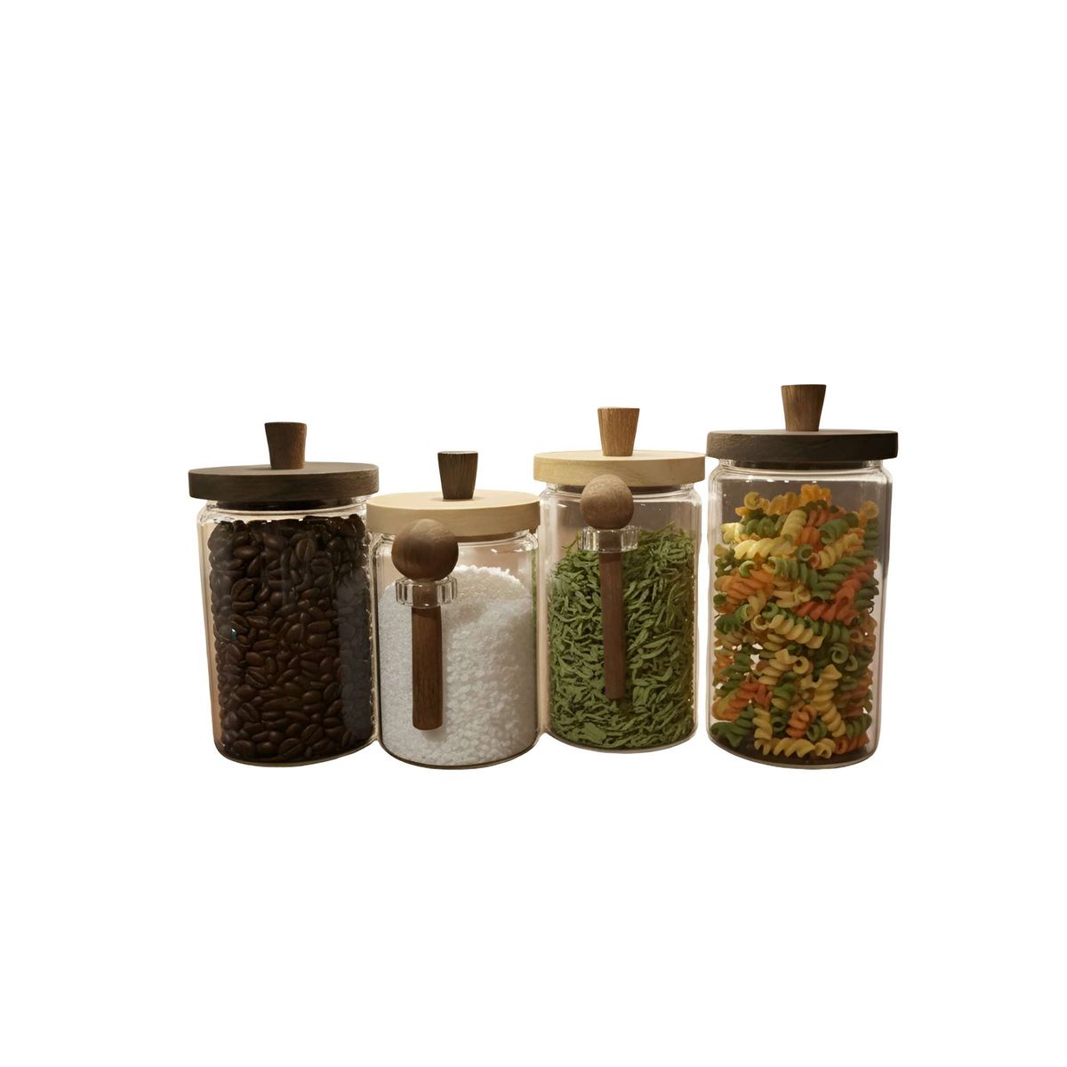 GENERICO - Set de 4 contenedores con tapa y cucharilla de bambu