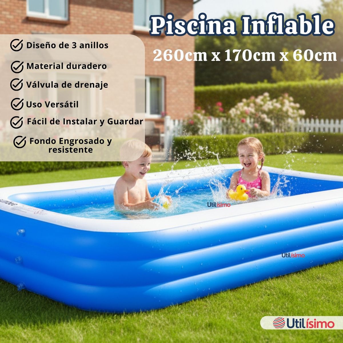 LINE - Piscina Inflable Rectangular 260x170x60 CM Color Azul