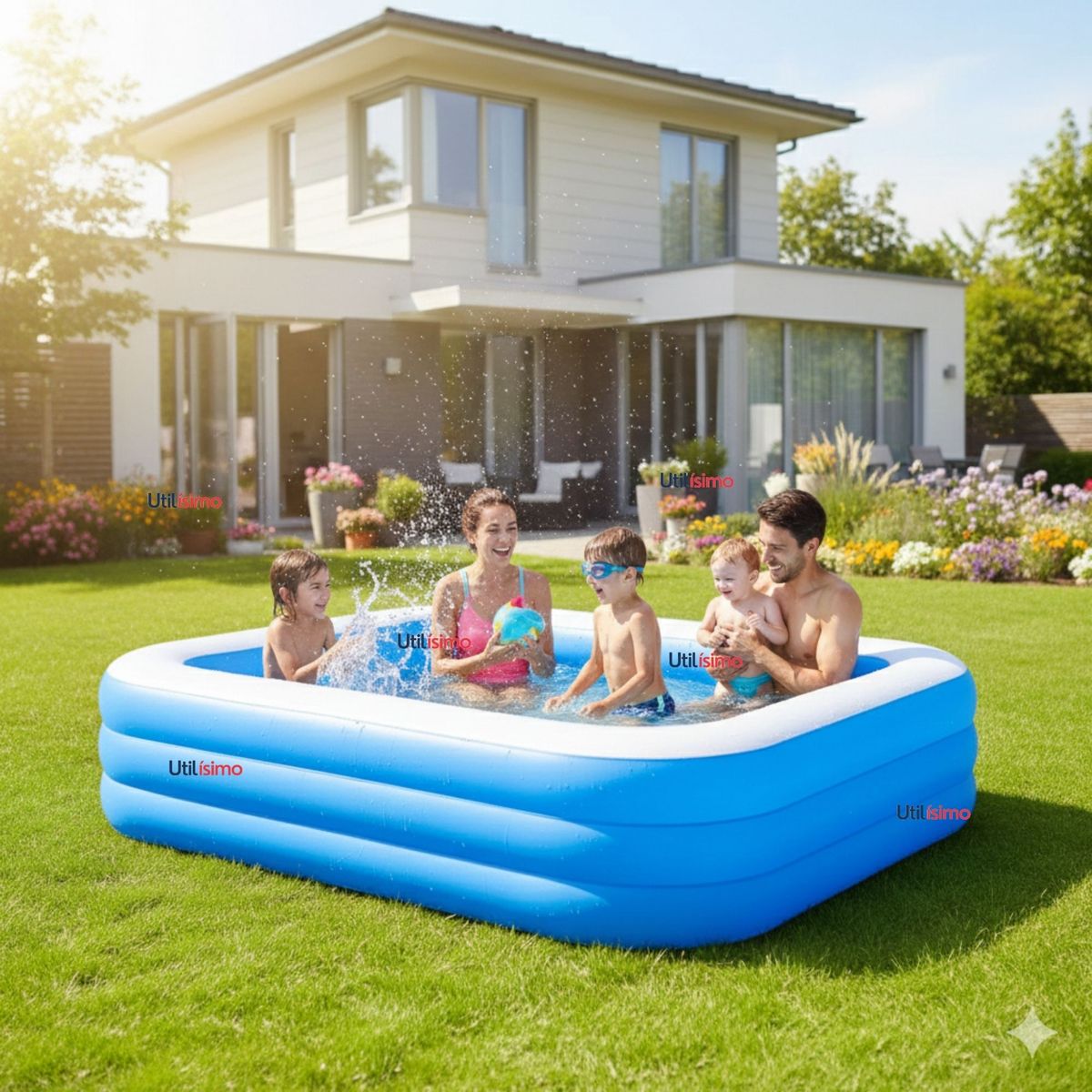 LINE - Piscina Inflable Rectangular 210x140x60 CM Color Azul