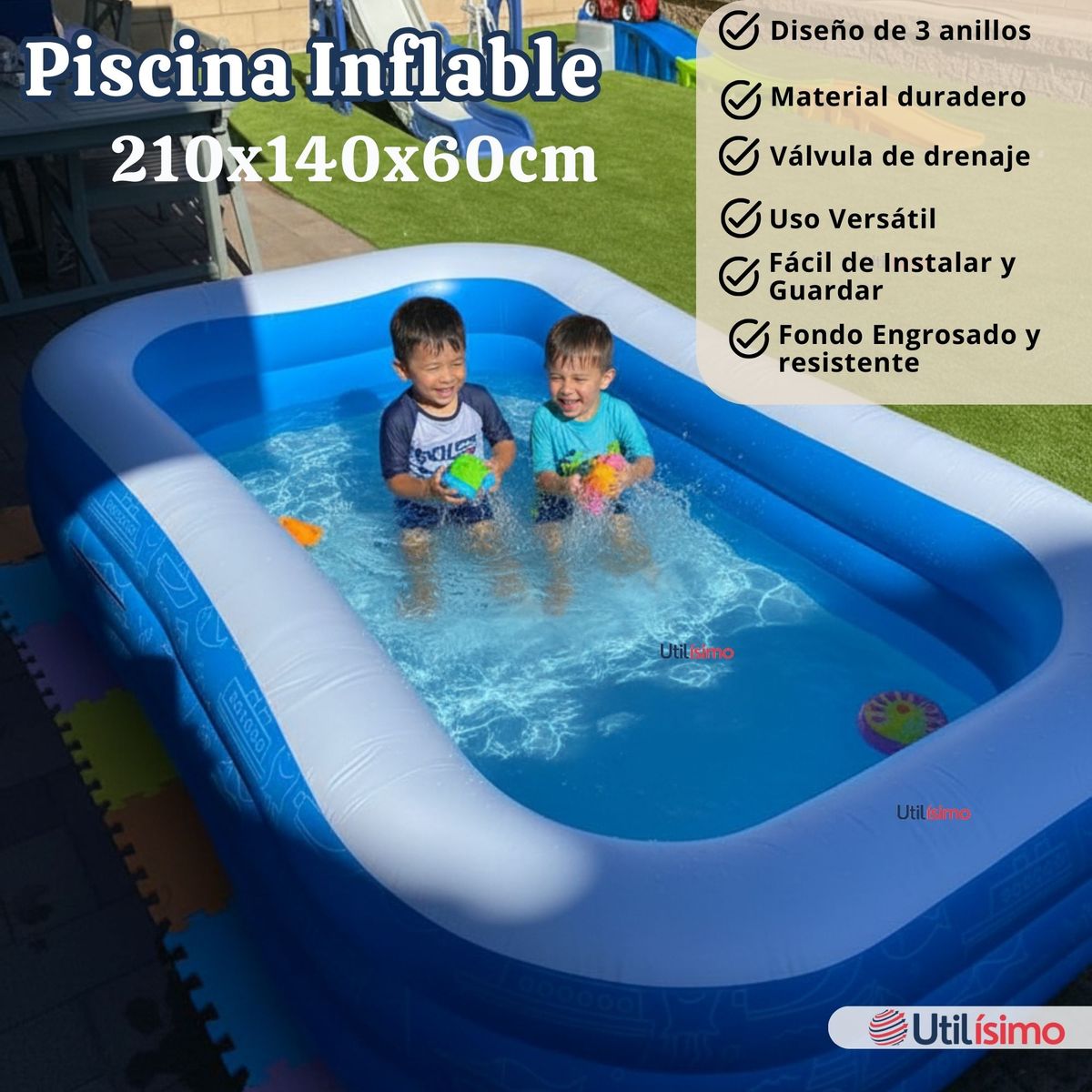 LINE - Piscina Inflable Rectangular 210x140x60 CM Color Azul