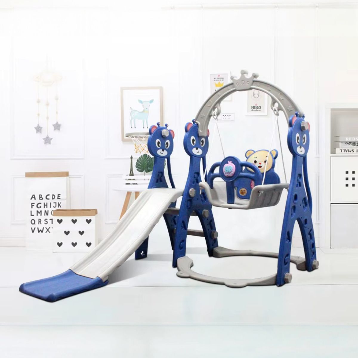 KIDSTAR - Resbalín Columpio Musical 2 en 1 “Sweet Bear” Azul