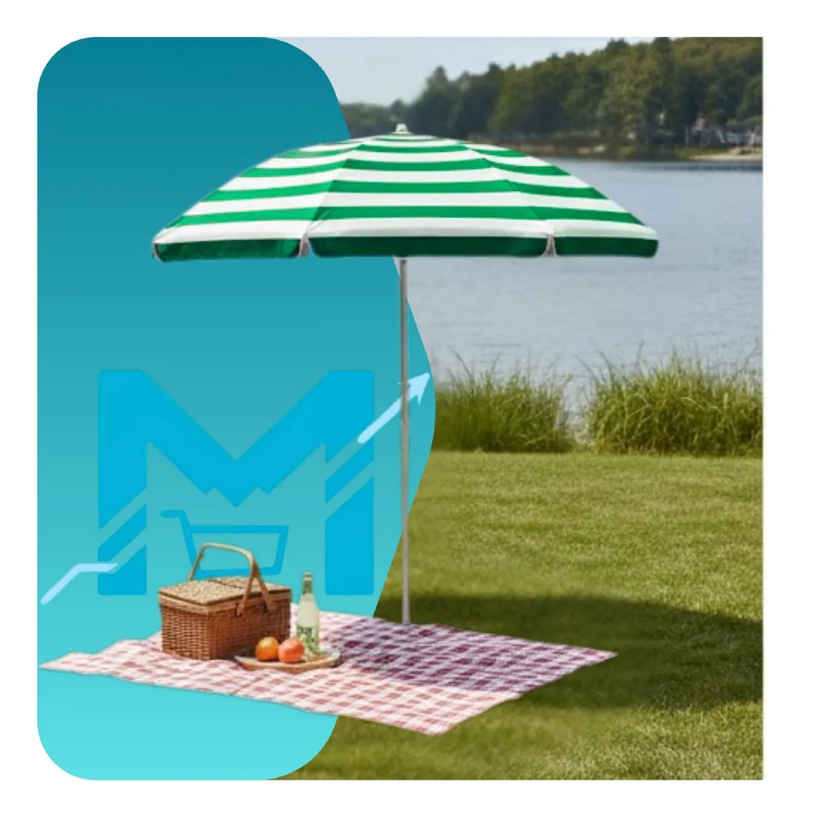 GENERICO - Quitasol Grande Para Playa A Raya Plegable Con Proteccion Uv Verde