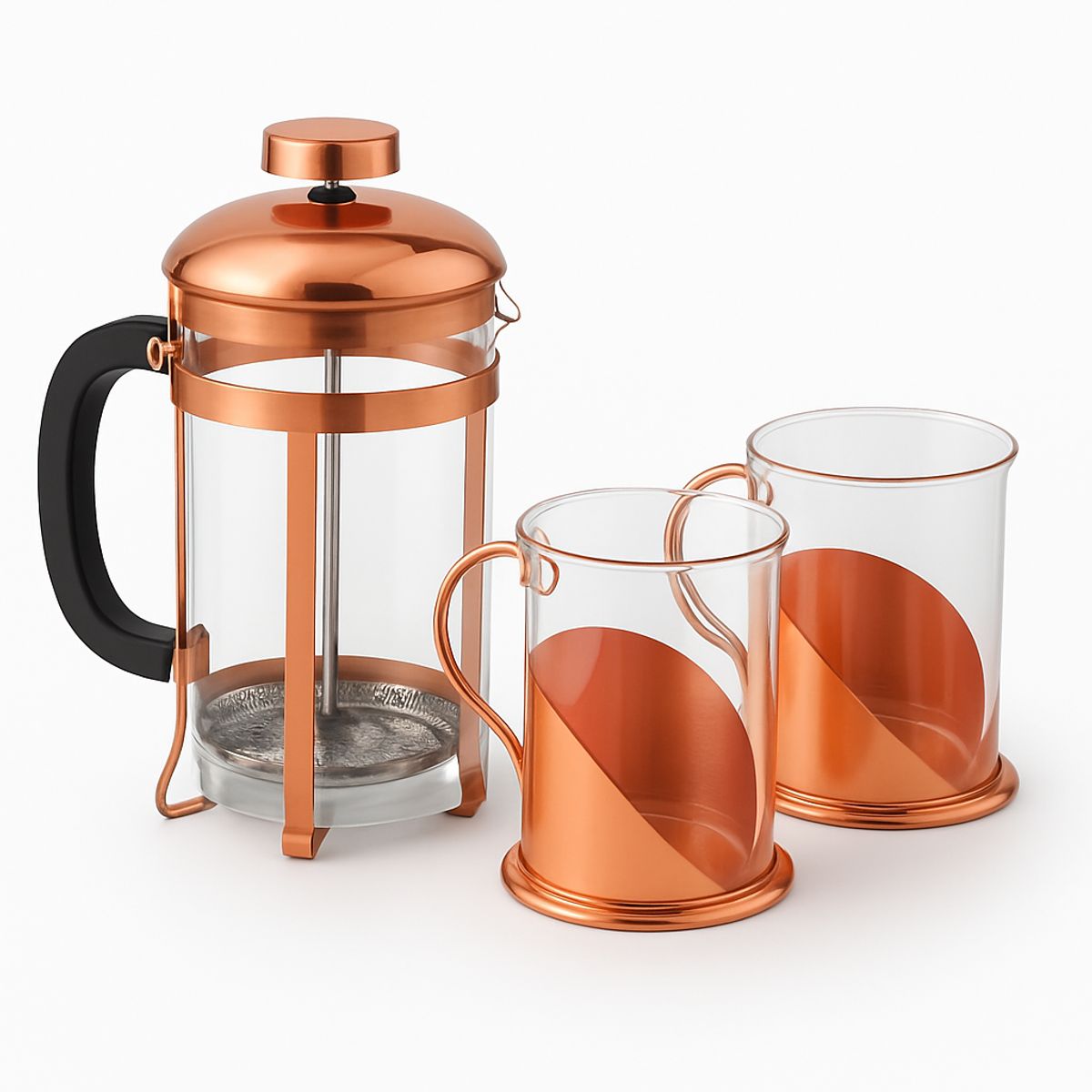 MONNO - juego de  cafetera francesa + tazas encobrizas en caja de lujo