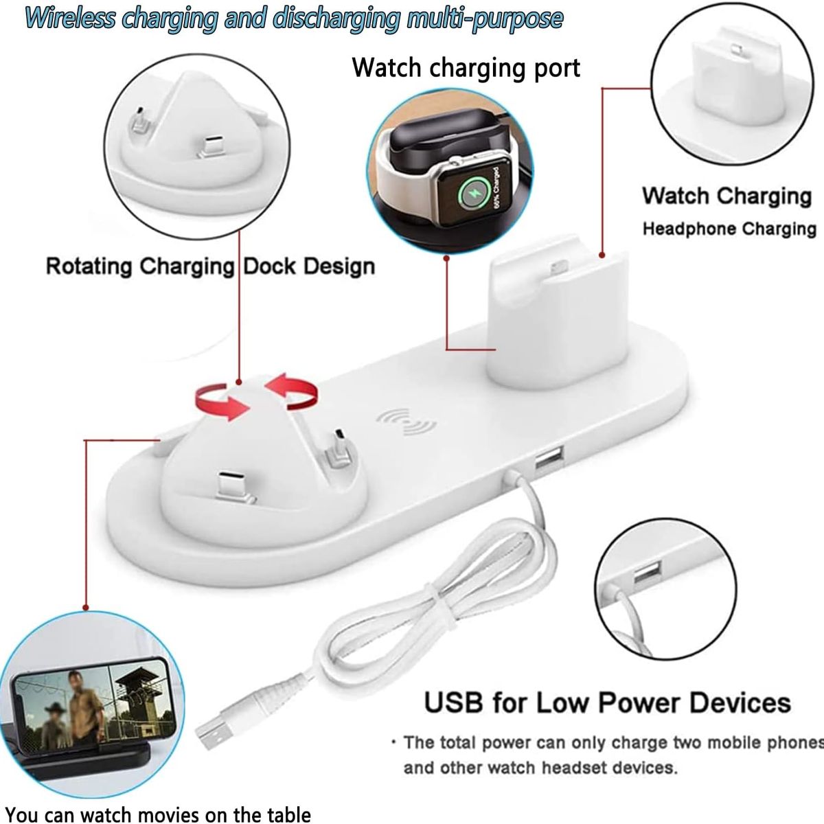 GENERICO - Cargador Inalámbrico 3 En 1 Para iPhone, AirPods y Apple Watch 15W