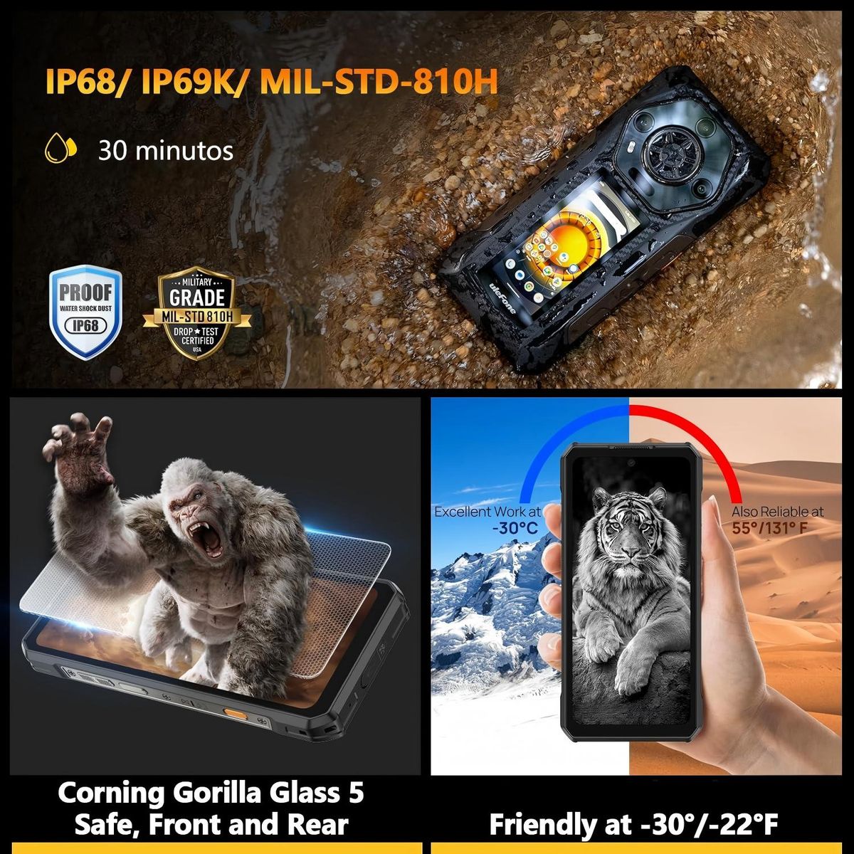 ULEFONE - Ulefone Armor 30 Pro 5G Celular 32GB+512GB 12800mAh-black