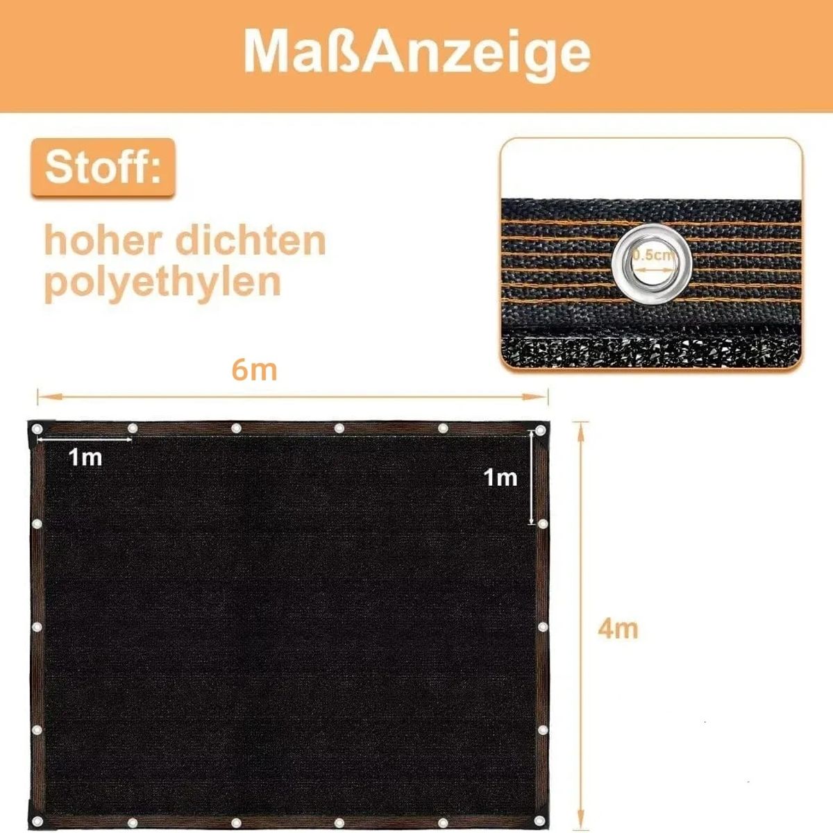 KUANGYE - Toldo Rectangular 4x6M Sombra Cubierta Terraza Jardin Terraza Lona De Malla Tasa De Sombreado 95%