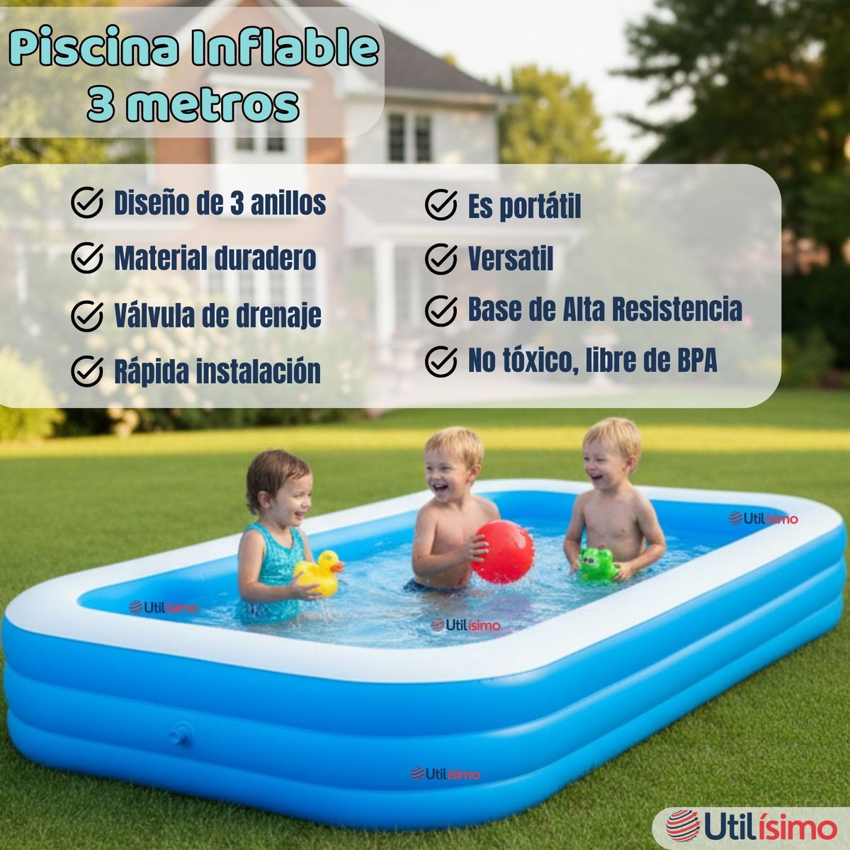 LINE - Piscina Inflable Rectangular 305X183X60cm Color Azul