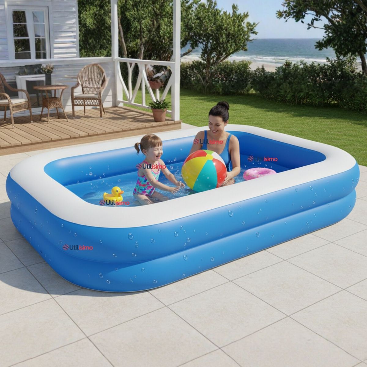 LINE - Piscina Inflable Rectangular 200cmx120cmx40cm Color Azul