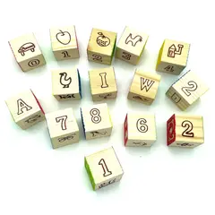 GENERICO - Cubo 48 Piezas Madera Letras Números