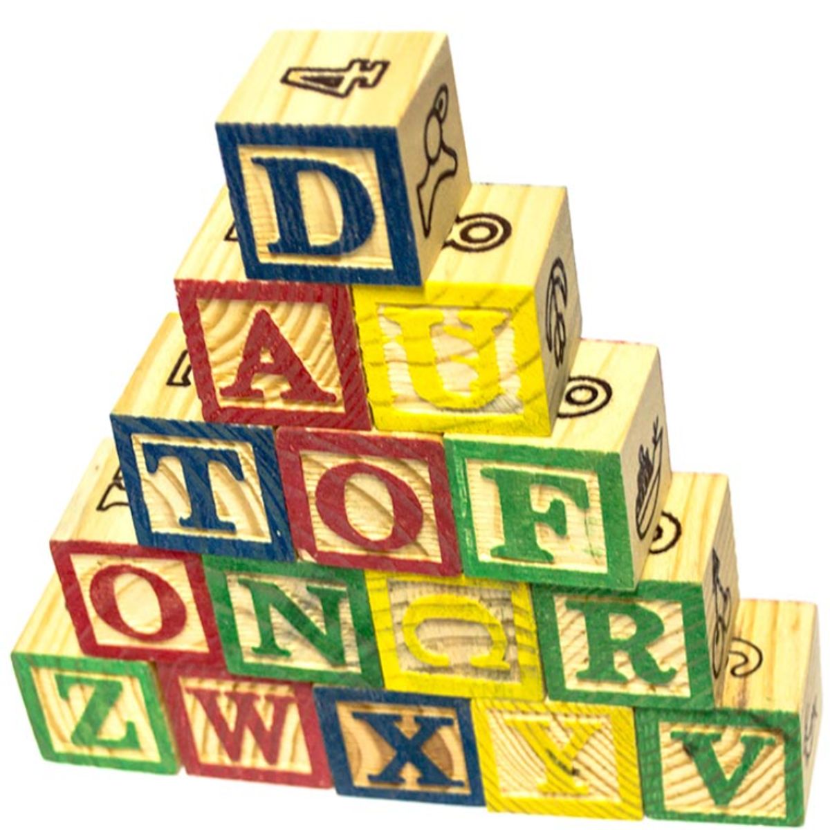 GENERICO - Cubo 48 Piezas Madera Letras Números