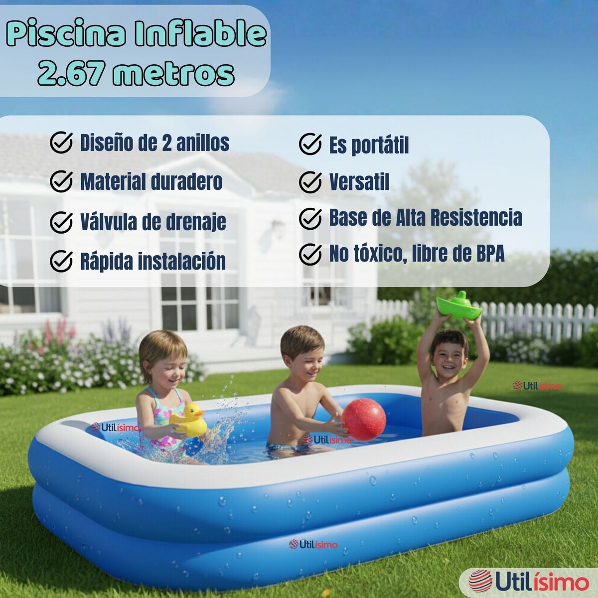 LINE - Piscina Inflable Rectangular 262x175x51 CM Color Azul