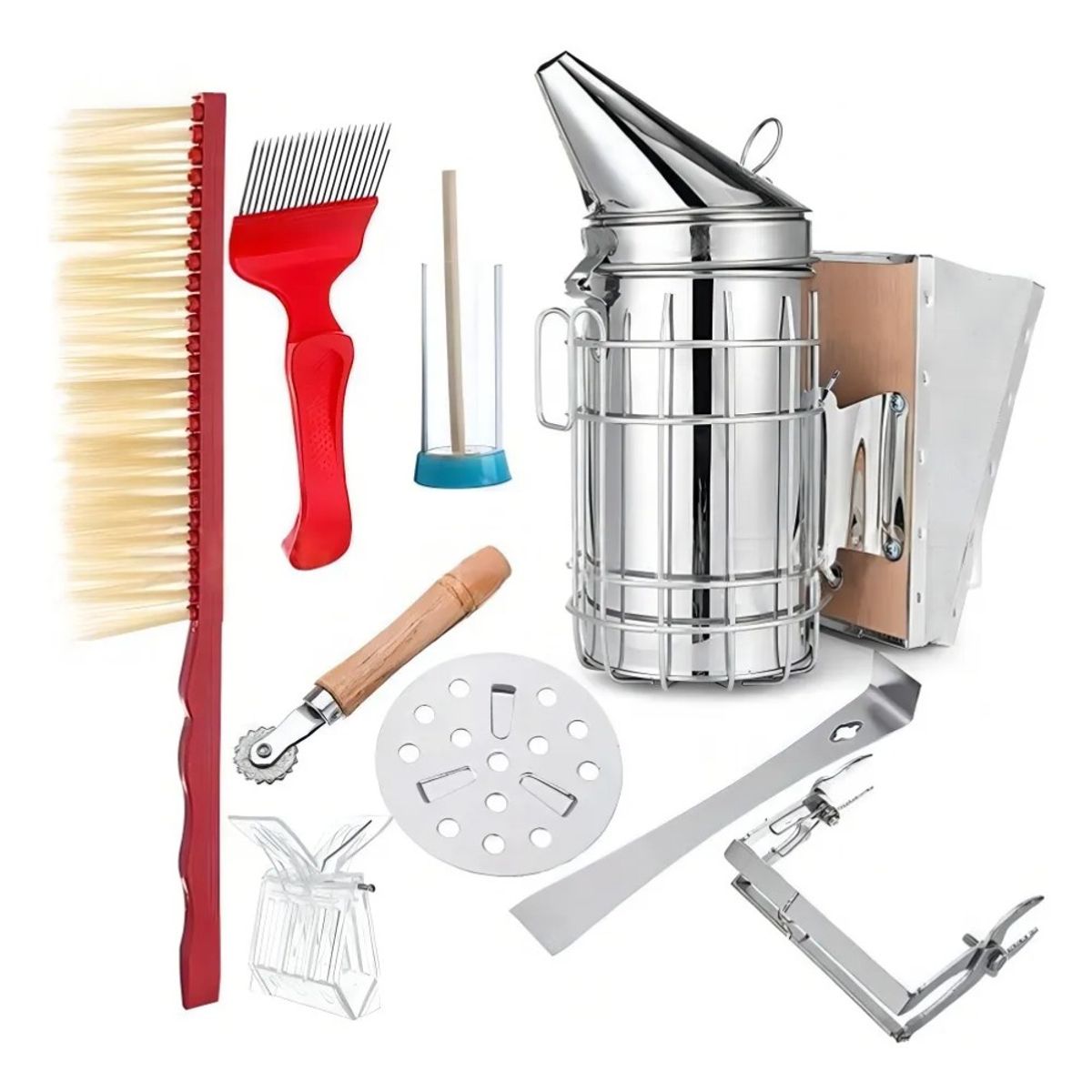 MUNDO MAGIA - Juego De Equipo De Ahumador Para Apicultura 8 Piezas Plateado