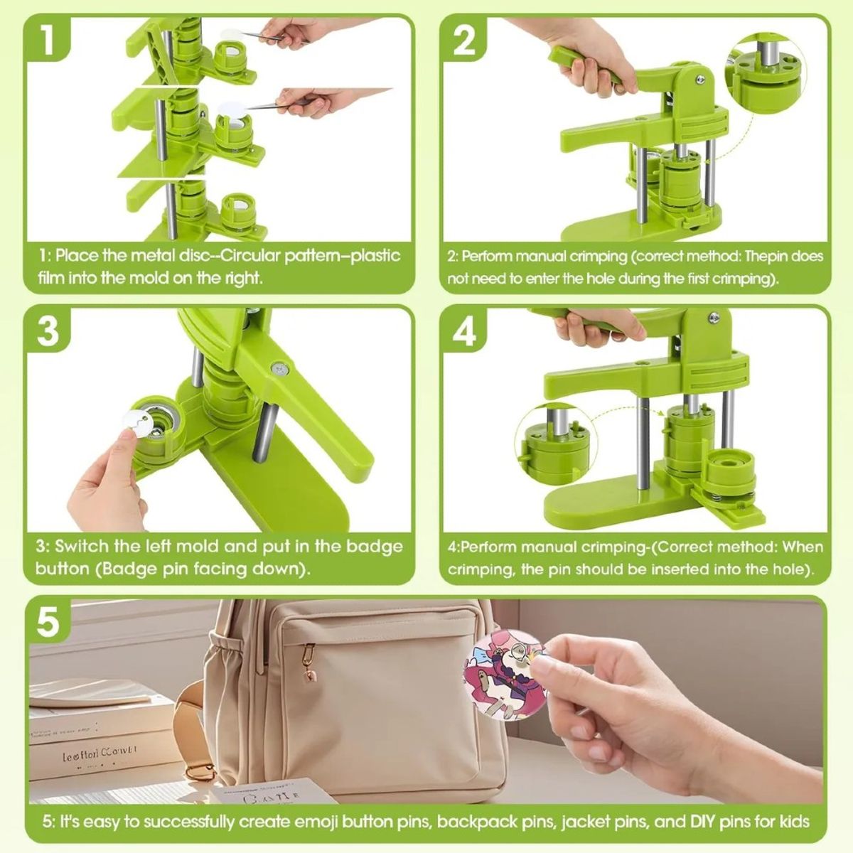 MUNDO MAGIA - Máquina De Chapitas Con Matriz Ajustable Color Verde