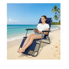 GENERICO - Silla Reposera Reclinable - Portátil y Acolchada para Exterior-Playa-Camping Color Azul