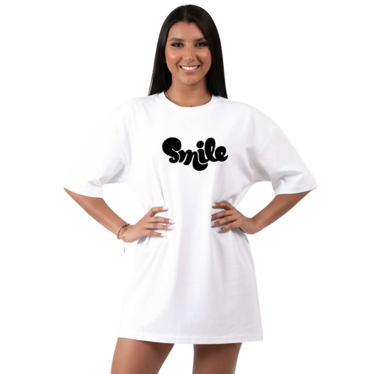TRIPLE PLAY - Polera Oversize Dama 100% Algodón Smile