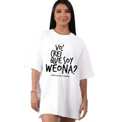 TRIPLE PLAY - Polera Oversize Dama 100% Algodón Frase Vo crei que soy w3on