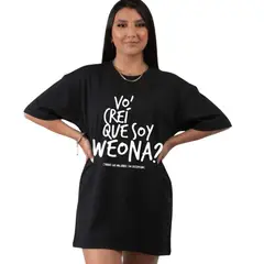 TRIPLE PLAY - Polera Oversize Dama 100% Algodón Frase Vo crei que soy w3on