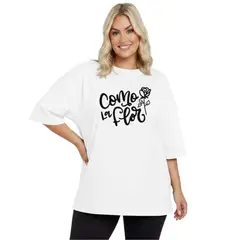 TRIPLE PLAY - Polera Oversize Dama 100% Algodón Frase Como la Flor