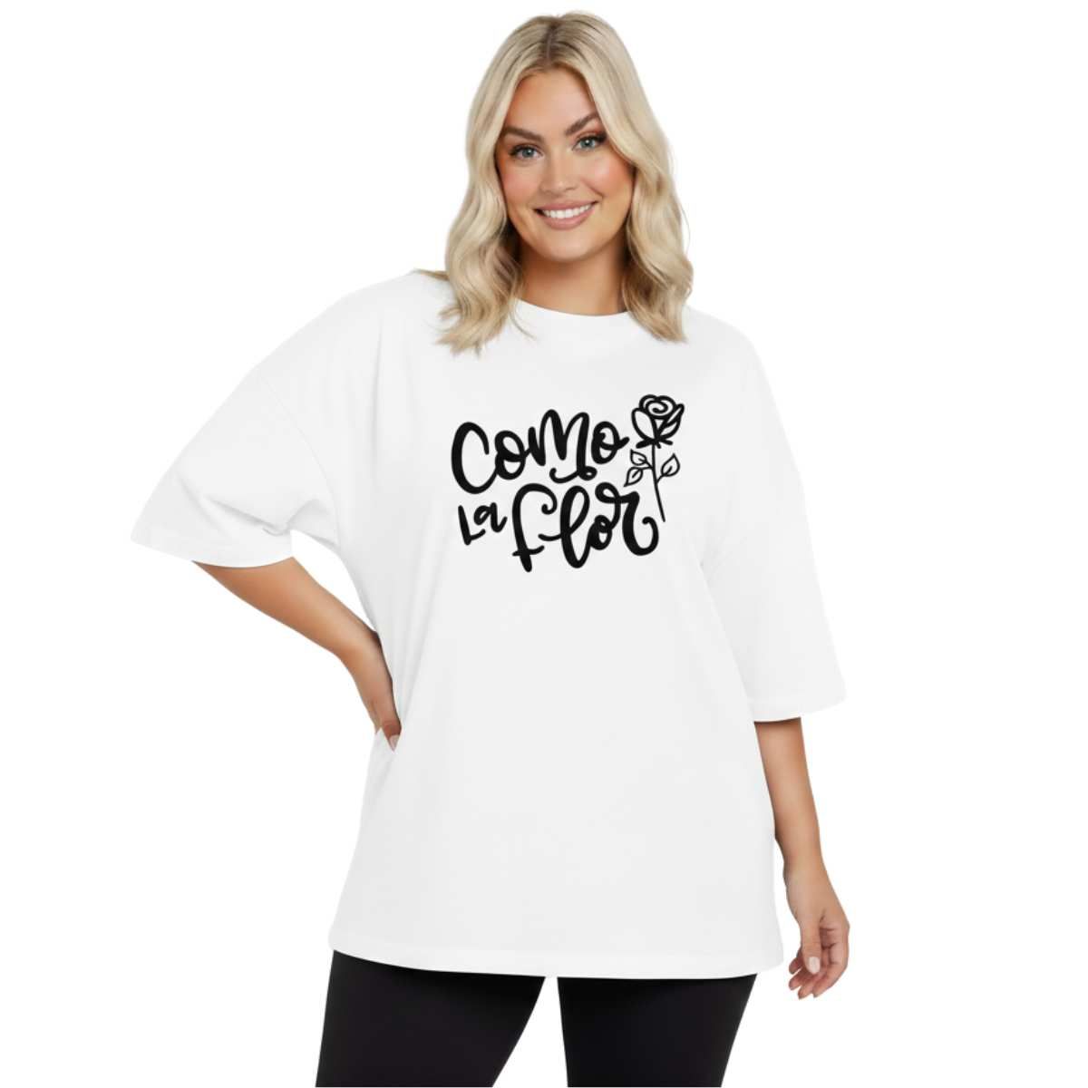 TRIPLE PLAY - Polera Oversize Dama 100% Algodón Frase Como la Flor