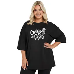 TRIPLE PLAY - Polera Oversize Dama 100% Algodón Frase Como la Flor