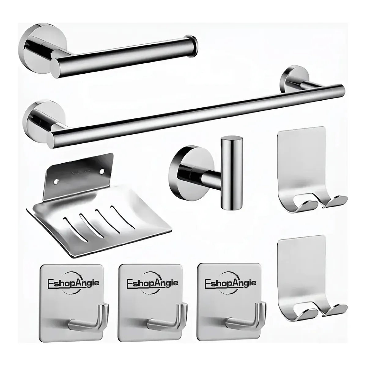 ESHOPANGIE - Juego Set 9 Accesorios Para Baño Acero Inoxidable Plateado