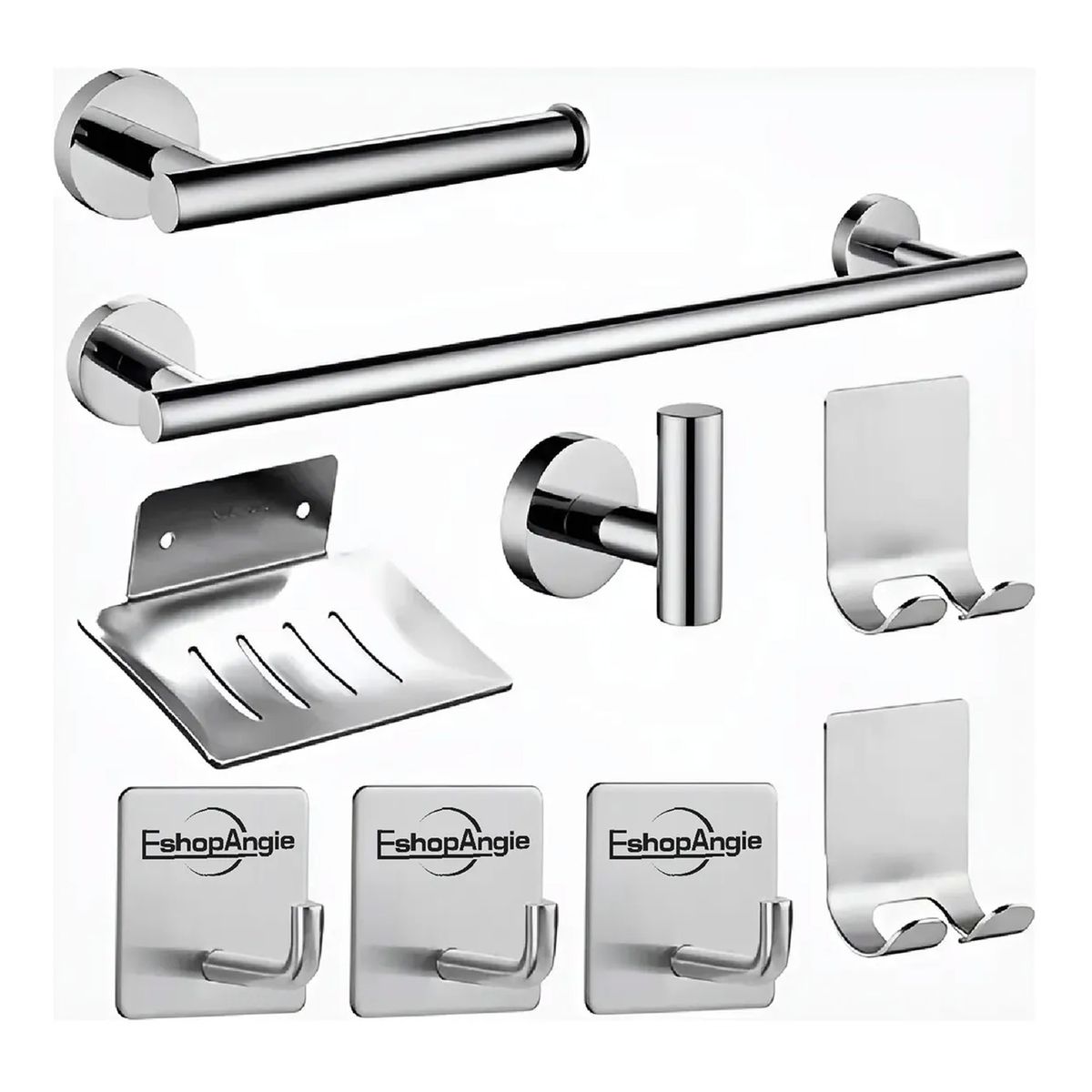 ESHOPANGIE - Juego Set 9 Accesorios Para Baño Acero Inoxidable Plateado