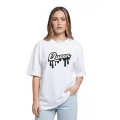 TRIPLE PLAY - Polera Oversize Dama 100% Algodón Letras Queen