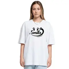 TRIPLE PLAY - Polera Oversize Dama 100% Algodón Letras Smile