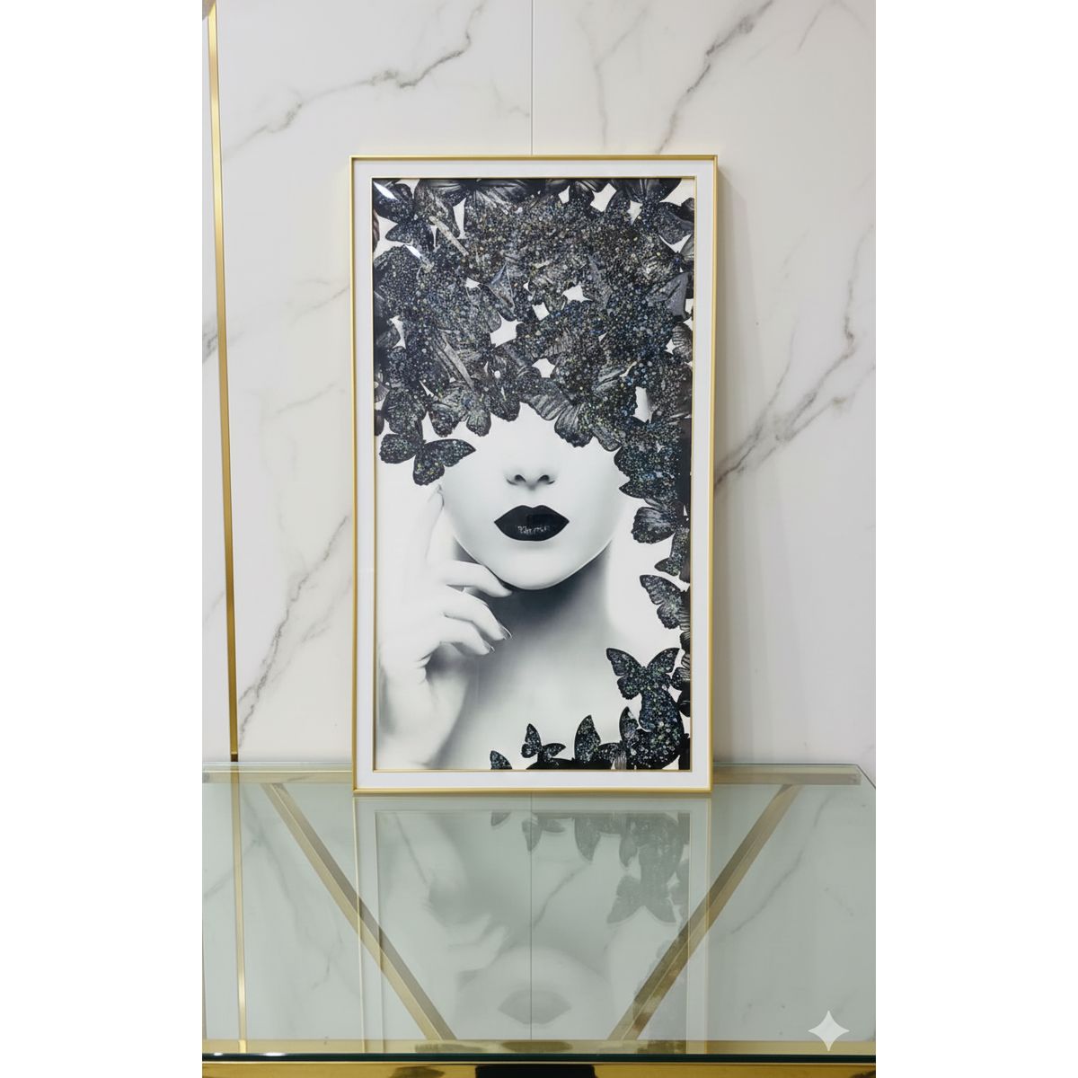 GENERICO - Cuadro Minimalista De Rostro Y Mariposas 80x140cm