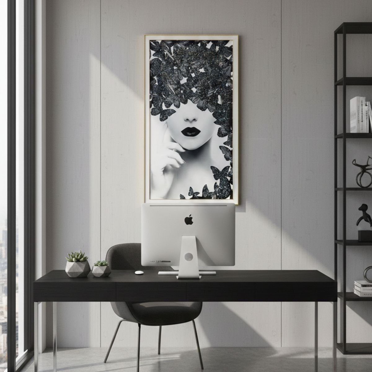 GENERICO - Cuadro Minimalista De Rostro Y Mariposas 80x140cm