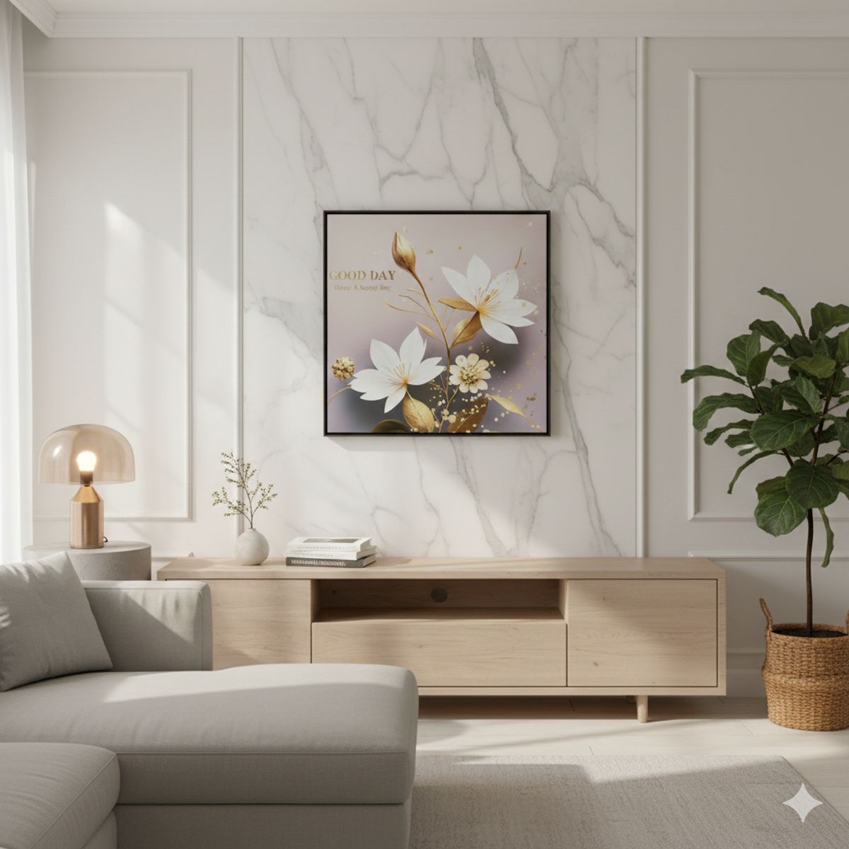 GENERICO - Cuadro de Flor Blanca Minimalista 60x60cm