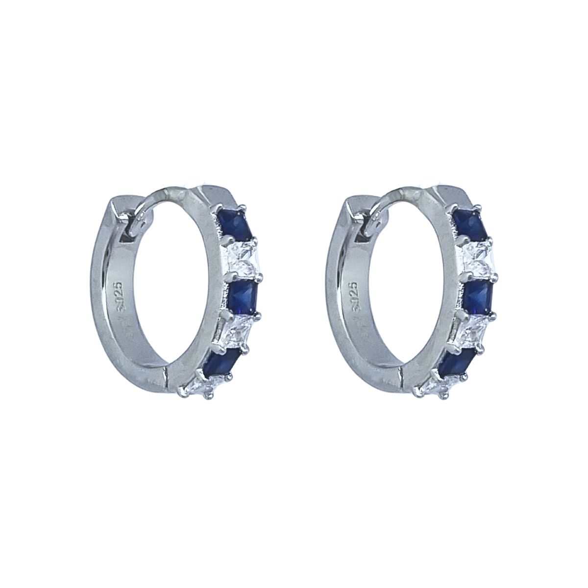 JOYAS LANDEROS - Aros Argollas Esmeralda/Zafiro con Circones 15mm Plata 925