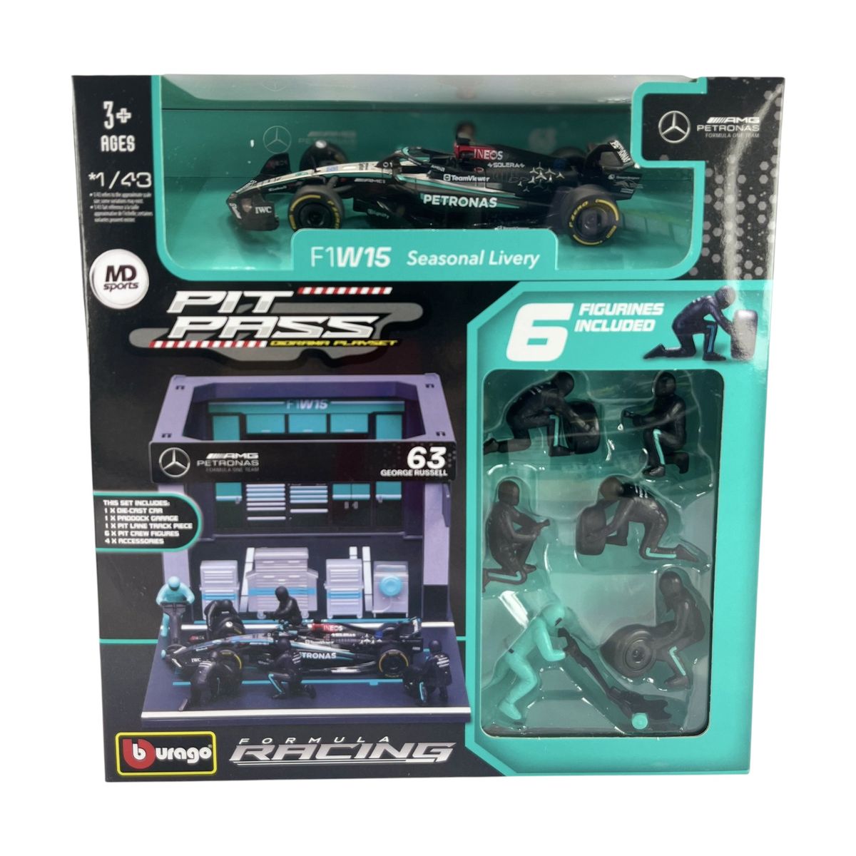 BBURAGO - Set Pit Stop F1 Mercedes W15 2024 #63 George Russell Burago 1:43