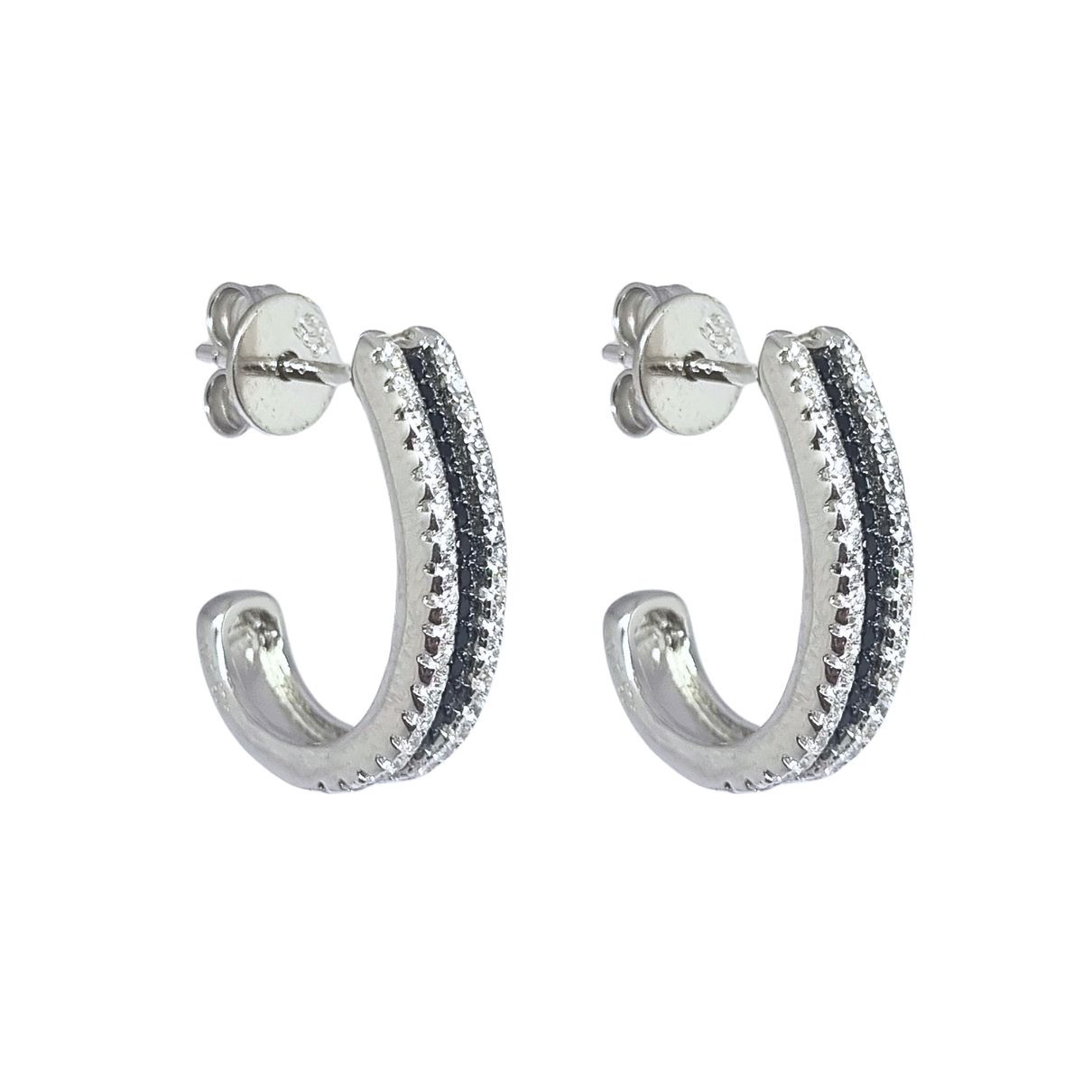 JOYAS LANDEROS - Aros Semi Argolla Onix Plata 925