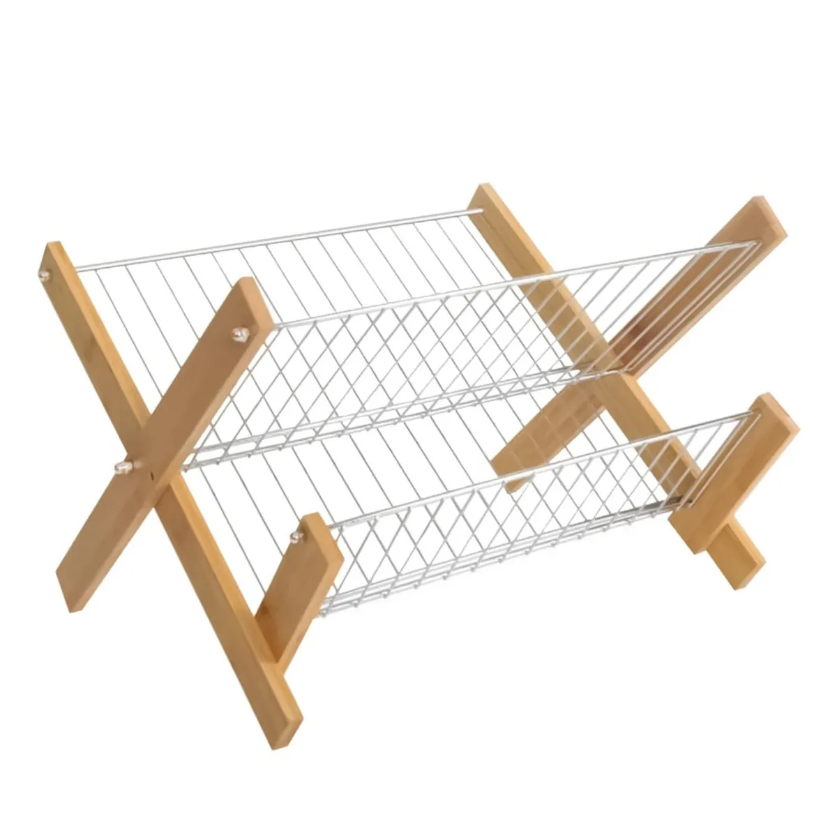 GENERICO - ESCURRIDOR SECAPLATO 2 NIVELES PLEGABLE PARA UTENSILIOS COCINA METAL BAMBÚ