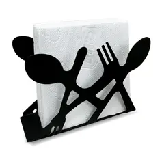 GENERICO - PORTA SERVILLETAS METAL DISEÑO CUBIERTOS SERVILLETERO NEGRO
