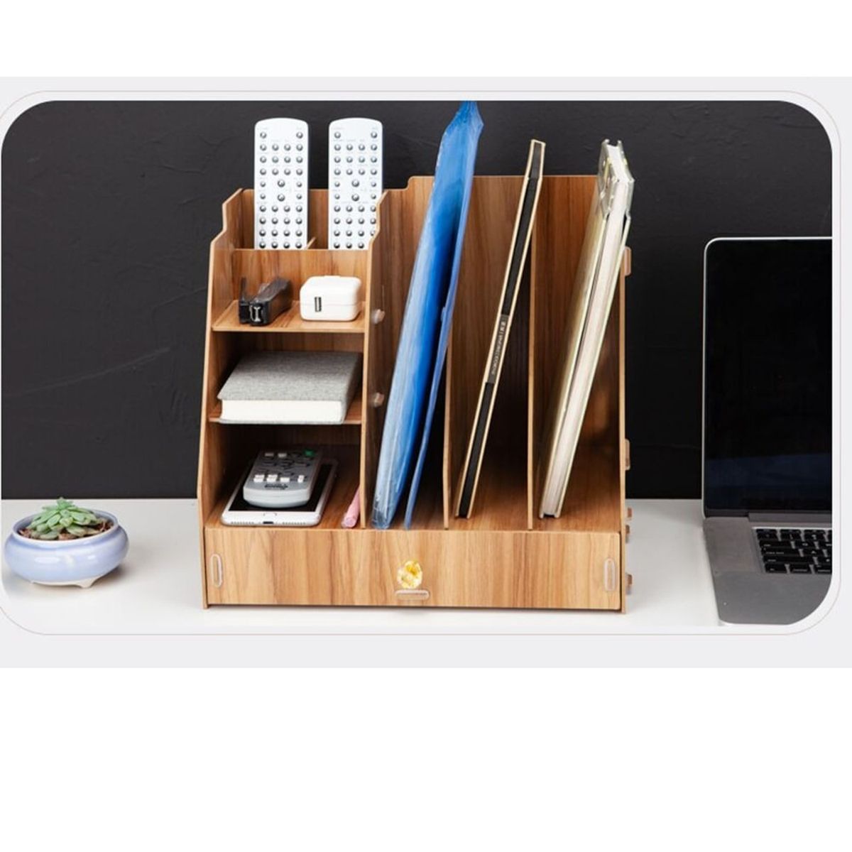 GENERICO - ORGANIZADOR ESCRITORIO LIBROS MADERA MULTIFUNCION 33X30 CM