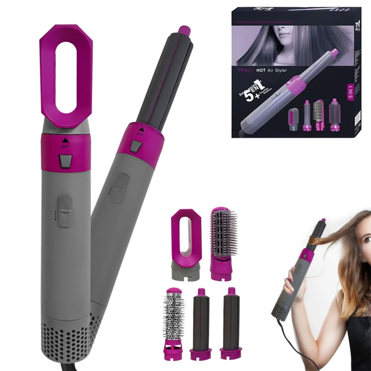 GENERICO - SECADOR CEPILLO ALISADOR CABELLO 5 EN 1 1000W