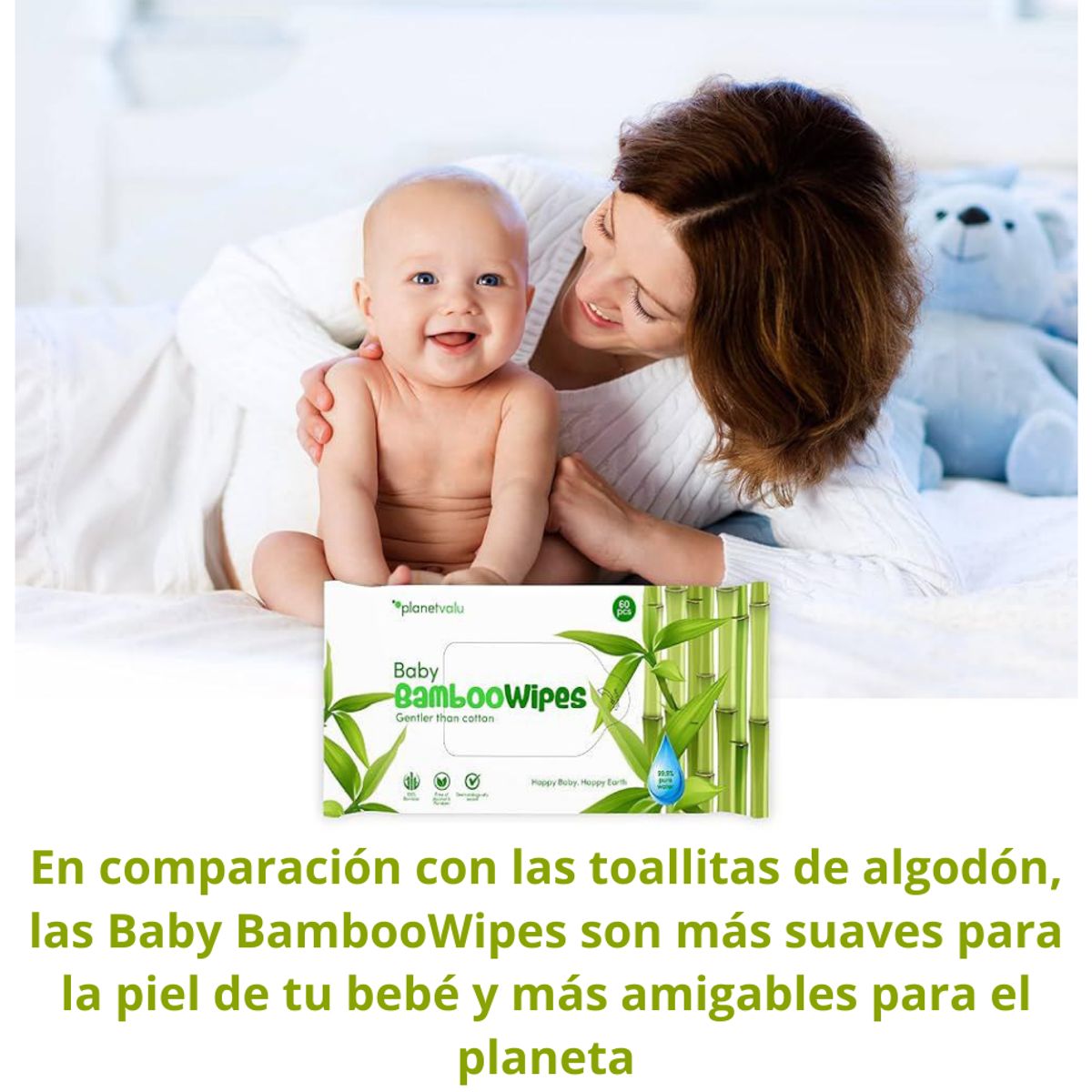 GENERICO - Toalla Húmedas Bambu Agua 99-9% 60unid Biodegradable Nachin
