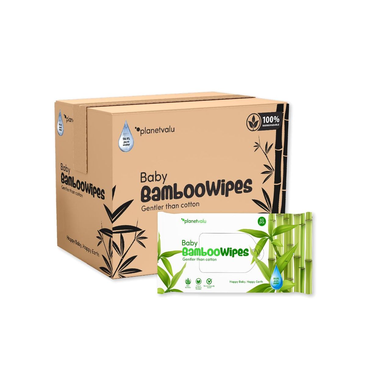 GENERICO - Toalla Húmedas Bambu Agua 99-9% 12x60 Biodegradable Nachin