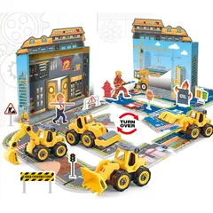 GENERICO - CIUDAD CON CAMIONES ARMABLES DIY INCLUYE PISTA HERRAMIENTAS