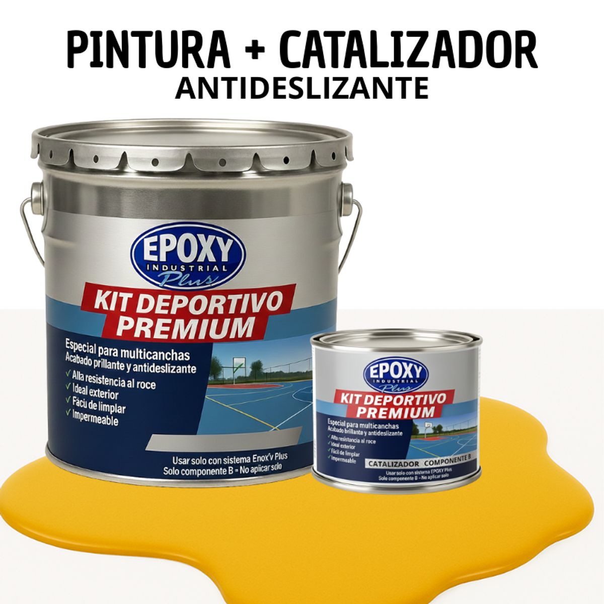 EPOXY - PINTURA PISOS  CANCHAS - KIT PREMUM P2 2K- KIT TINETA  AMARILLO DORADO