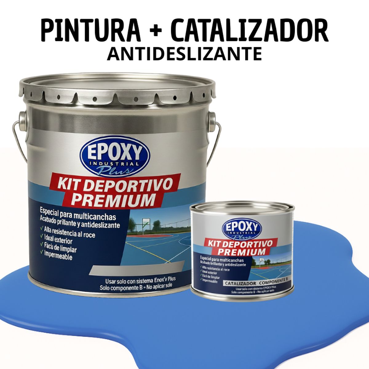 EPOXY - PINTURA PISOS  CANCHAS - KIT PREMUM P2 2K- KIT TINETA  AZUL DEPORTIVO