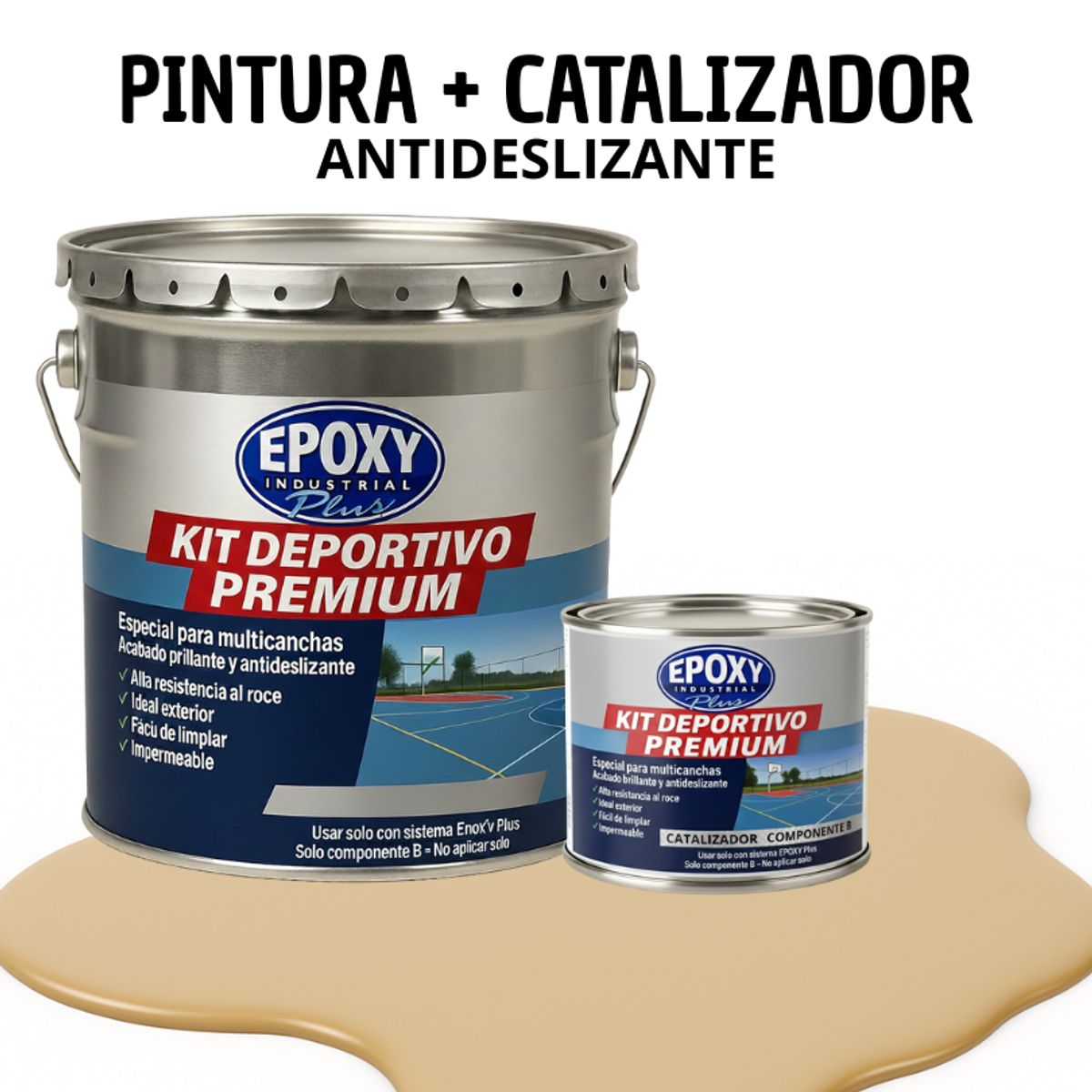 PINTURA PISOS  CANCHAS - KIT PREMUM P2 2K- KIT TINETA  BEIGE ARENA, marca EPOXY - Foto Principal